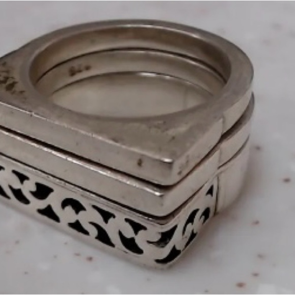 Lois Hill Sterling Silver Ornate Scroll Flat Top Stackable Three Ring Set - Picture 9 of 12
